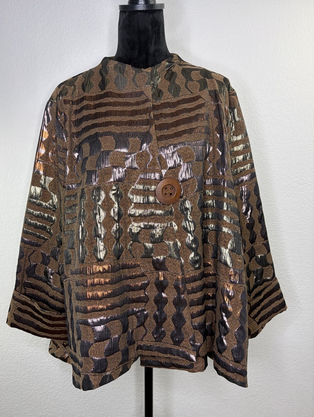 IC Collection mocha mix metallic jacquard jacket 3X